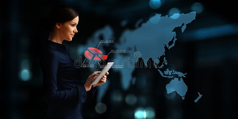 Gráfico de negocios y monitor de operaciones. medios mixtos ilustración del vector