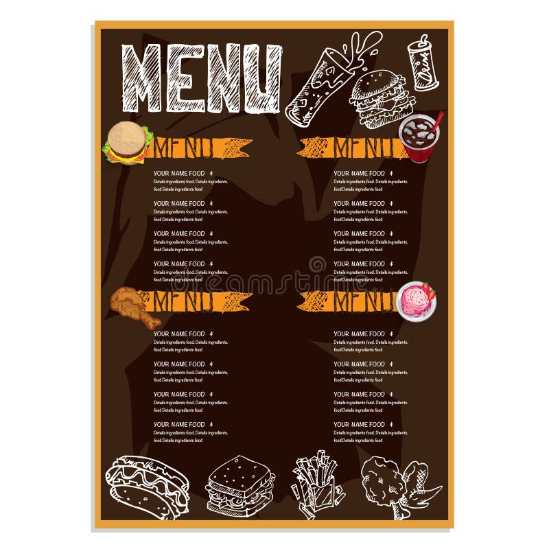 Gráfico do desenho da mão do projeto do molde do restaurante do alimento do menu ilustração stock Gráfico do desenho da mão do projeto do molde do restaurante do alimento do menu ilustração stock