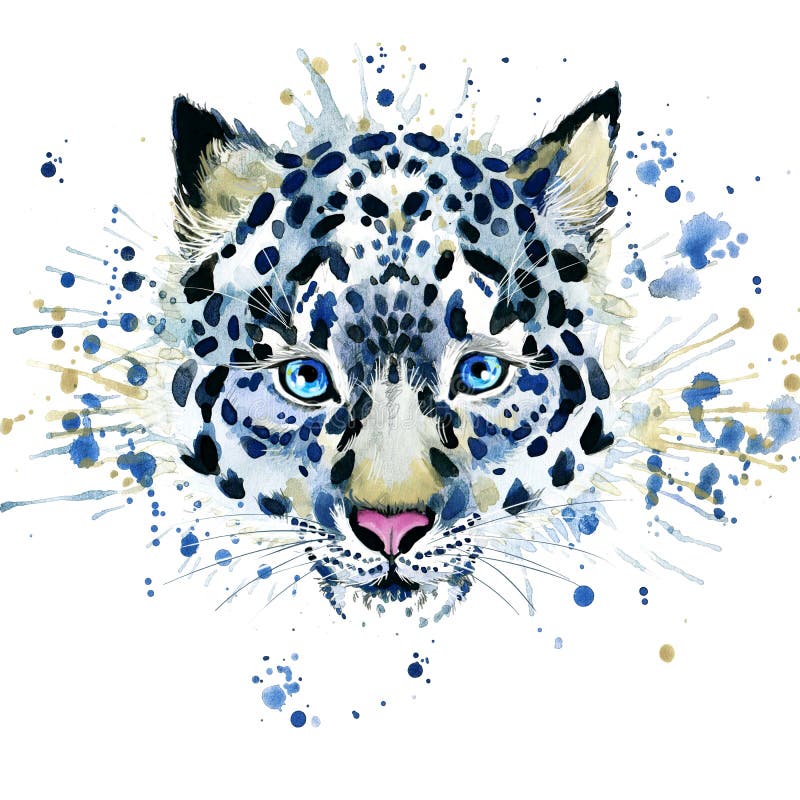 Gráficos do t-shirt/leopardo de neve bonito, aquarela da ilustração ilustração stock Gráficos do t-shirt/leopardo de neve bonito, aquarela da ilustração ilustração stock