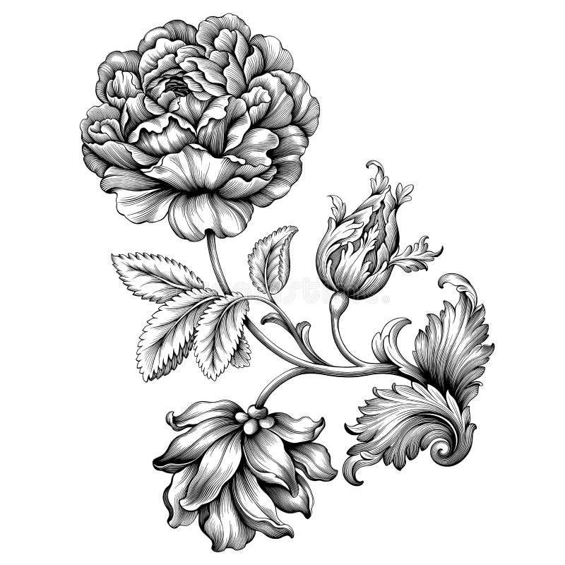 Gränsen för ramen för blommatappning steg den blom- barocka viktorianska vektor illustrationer
