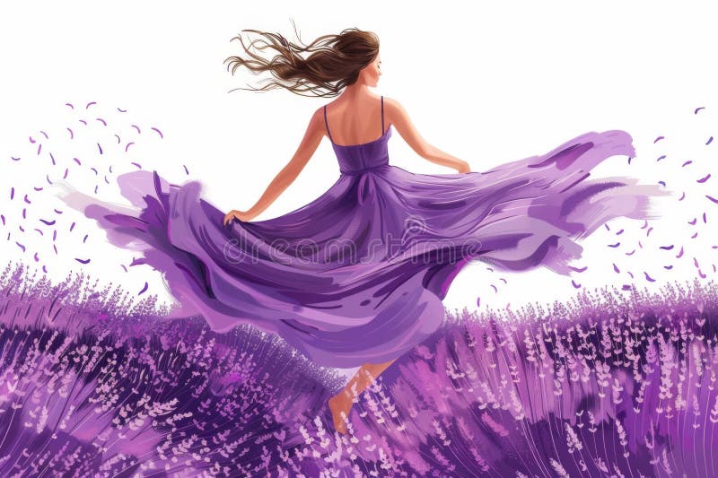 Gränsklig kvinna i lavender-fältet vektor illustrationer