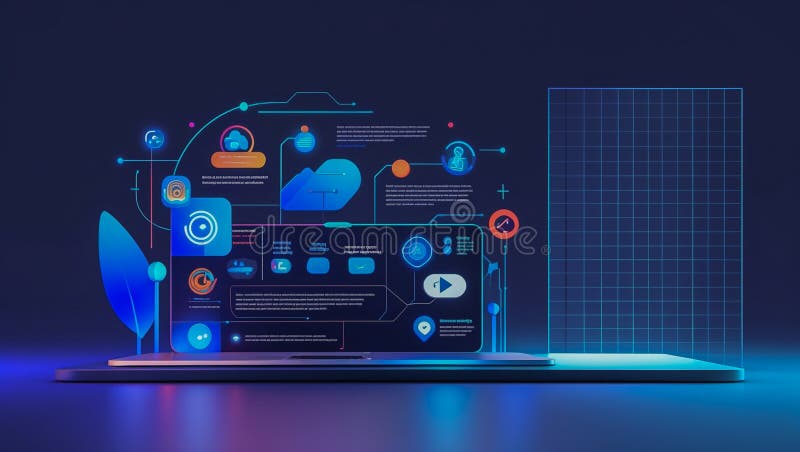Gränssnitt för bärbara datorer med Futuristic Dashboard UI vektor illustrationer