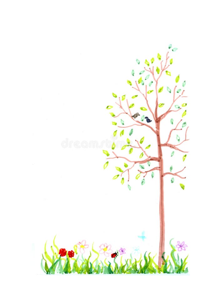 Gräs blommor, fjäril, trädillustrationbakgrund vektor illustrationer Gräs blommor, fjäril, trädillustrationbakgrund vektor illustrationer