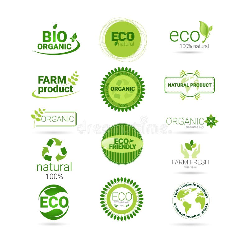Gräsplan Logo Collection för uppsättning för symbol för Eco vänlig organisk naturproduktrengöringsduk