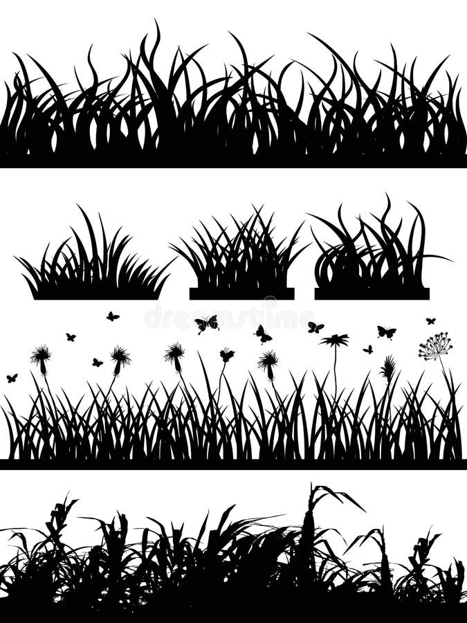 Grässilhouetteset vektor illustrationer Grässilhouetteset vektor illustrationer