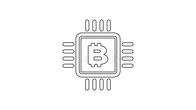 Grå cpu-ikonen för gruvgårdslinje på vit bakgrund. bitmyntsignal inuti mikrochip. Kryptovalutautvinningsgrupp royaltyfri illustrationer