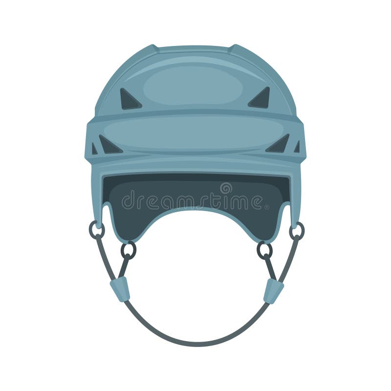 Grey hockey helmet, front view. Helmet to protect the head from injury during the game of hockey. Sports equipment. Vector illustration isolated on a white background. Grey hockey helmet, front view. Helmet to protect the head from injury during the game of hockey. Sports equipment. Vector illustration isolated on a white background.