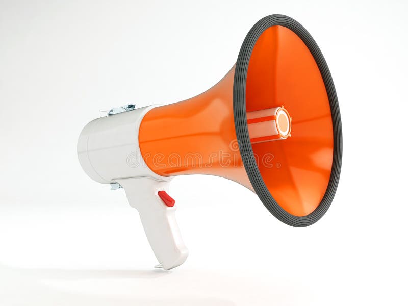 High resolution 3d render of an Megaphone painted in orange/grey isolated on white. High resolution 3d render of an Megaphone painted in orange/grey isolated on white