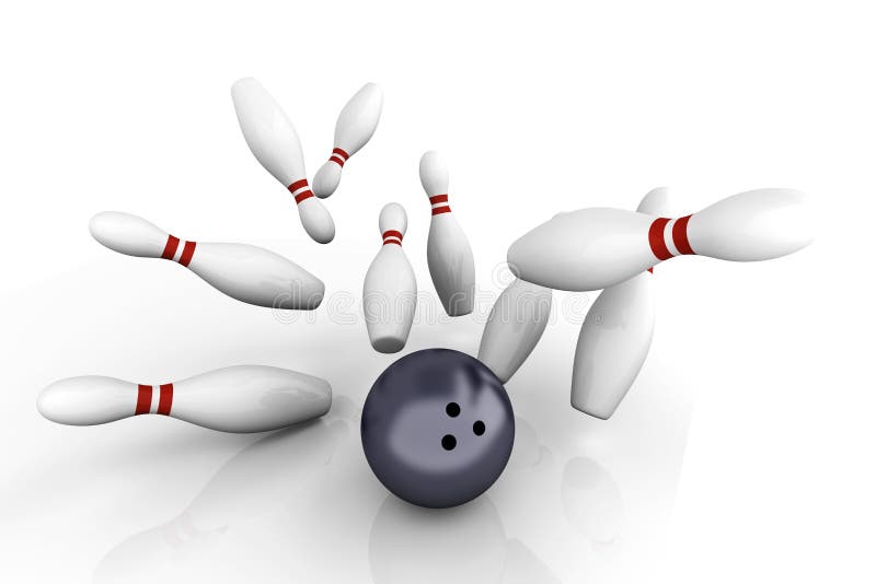 Playing bowling and hitting them all. 3D rendered Illustration. Playing bowling and hitting them all. 3D rendered Illustration.