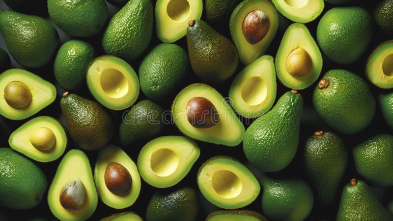 Grön avokado-översta stängningsvy. textur med en frisk livsmedelsbakgrund. Bild av organiska grönsaksaffisch stock illustrationer