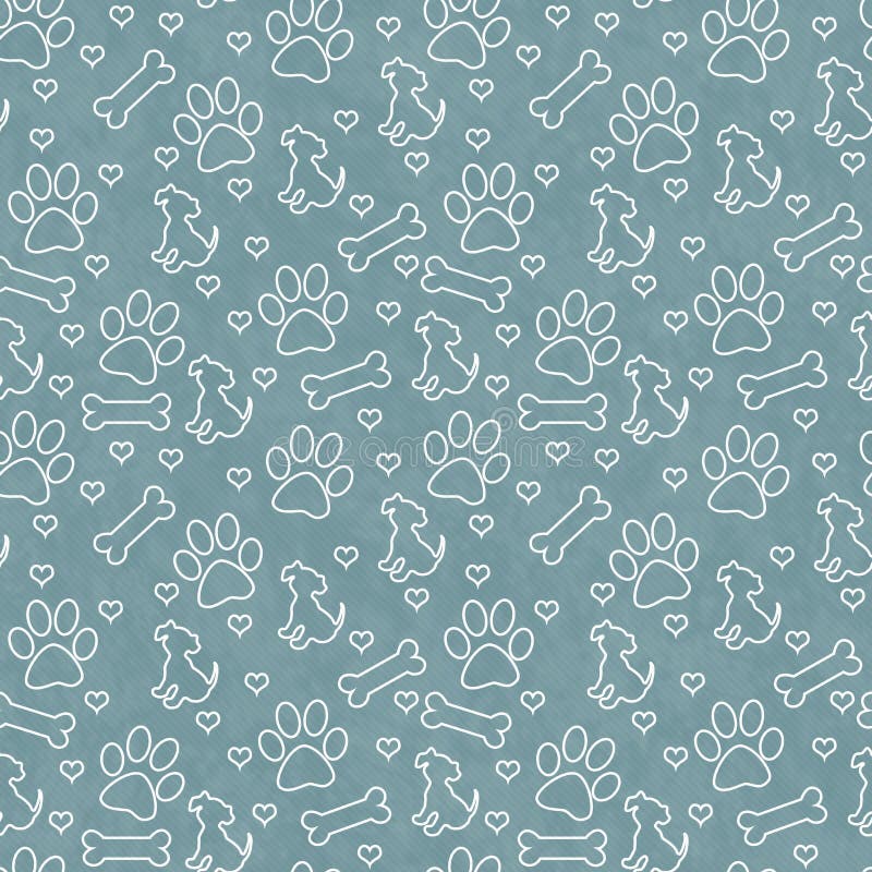 Green Dog Paw Prints, Puppy, Bone and Hearts Tile Pattern Repeat Background that is seamless and repeats. Green Dog Paw Prints, Puppy, Bone and Hearts Tile Pattern Repeat Background that is seamless and repeats
