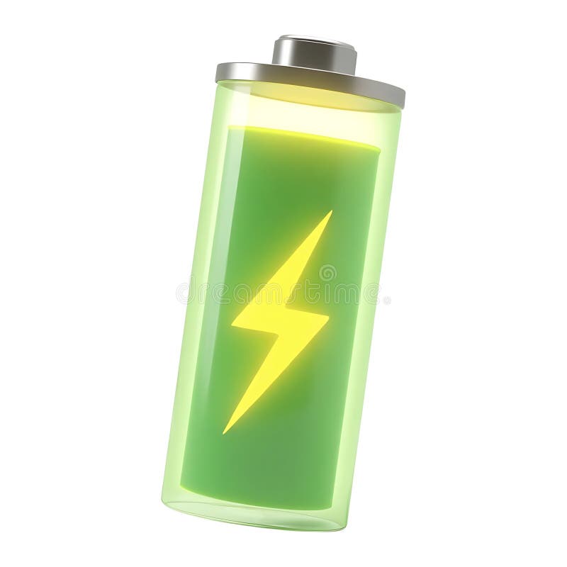 Grön batteriladdningsenergi 3 d rendering mot vit bakgrund royaltyfri illustrationer