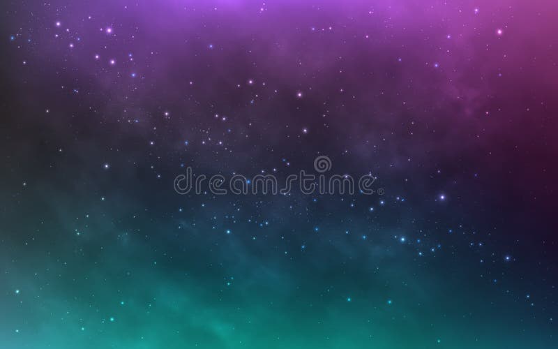 Grön galax med vita stjärnor. trollkosmos med lila moln. glödande nebula med stjärnstoft. lysande stjärnuniversum royaltyfri illustrationer