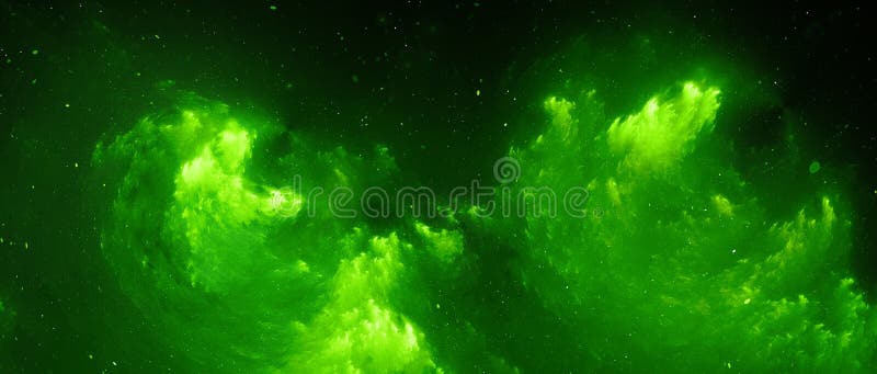 Grön glödande widescreen bakgrund för nebulosafractal vektor illustrationer