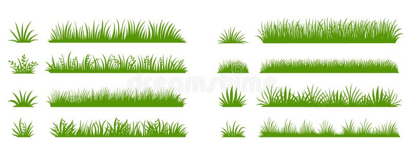 Grön gräsensilhuett Kartonglinjer för växter och buskar för påstigning och inramning, ekolod och ekologisk logotyp stock illustrationer