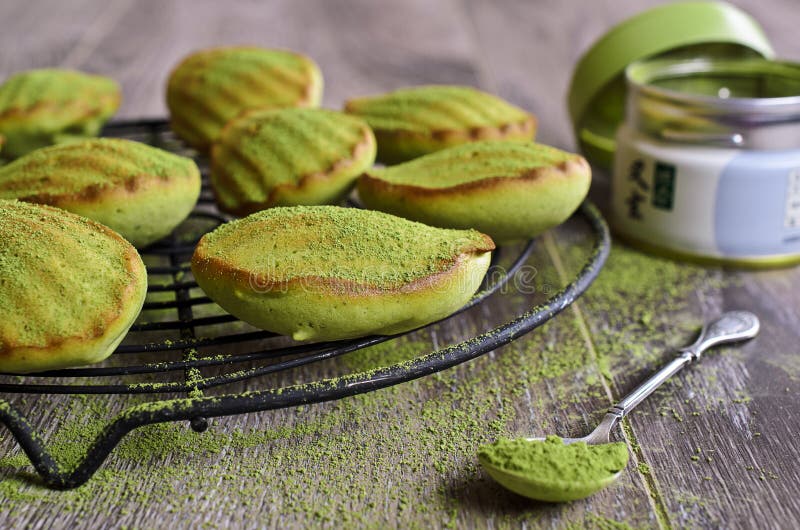 Cake Madeleine green baked powder tea matcha. Cake Madeleine green baked powder tea matcha