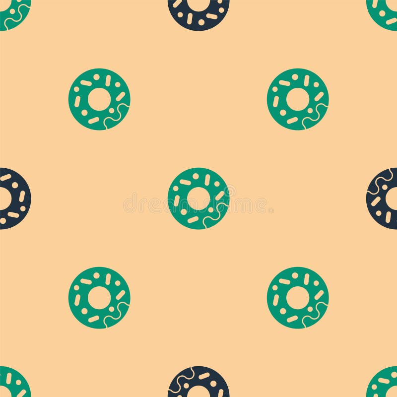 Grön och svart duk med söt glasikon isolerat sömlöst mönster på beige bakgrund. vektor stock illustrationer
