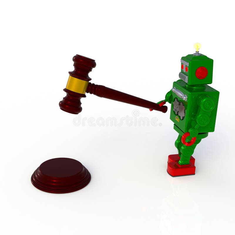 Grön retro illustration för auktionsklubba 3d för robotinnehavdomare som isoleras på en vit bakgrund stock illustrationer Grön retro illustration för auktionsklubba 3d för robotinnehavdomare som isoleras på en vit bakgrund stock illustrationer