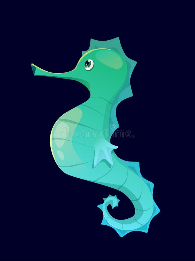 Grön seahorse-vektorbild på mörk bakgrund Den här platta vektorbilden visar en stiliserad grön seahorse med en royaltyfri illustrationer