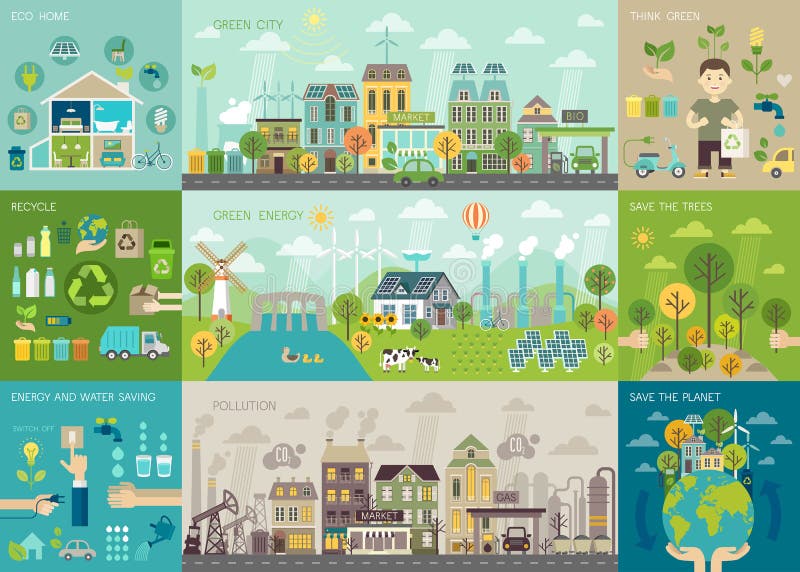 Grön stadsInfographic uppsättning med diagram och andra beståndsdelar stock illustrationer