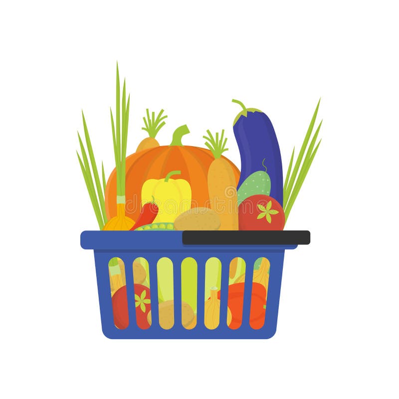 Grönsaken shoppar den plana stilillustrationen för korgen royaltyfri illustrationer Grönsaken shoppar den plana stilillustrationen för korgen royaltyfri illustrationer