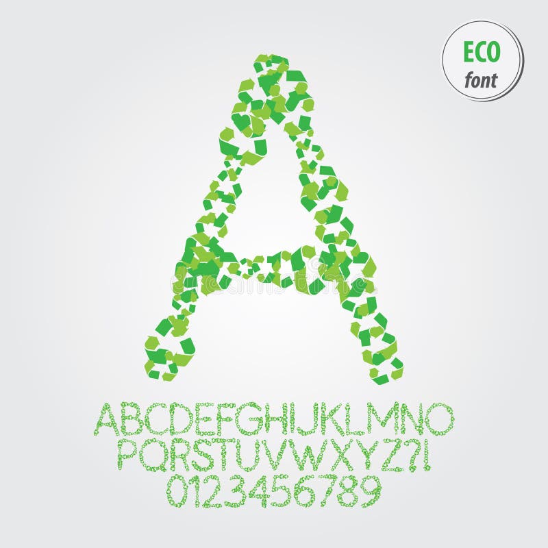 Grönt Eco alfabet och siffravektor