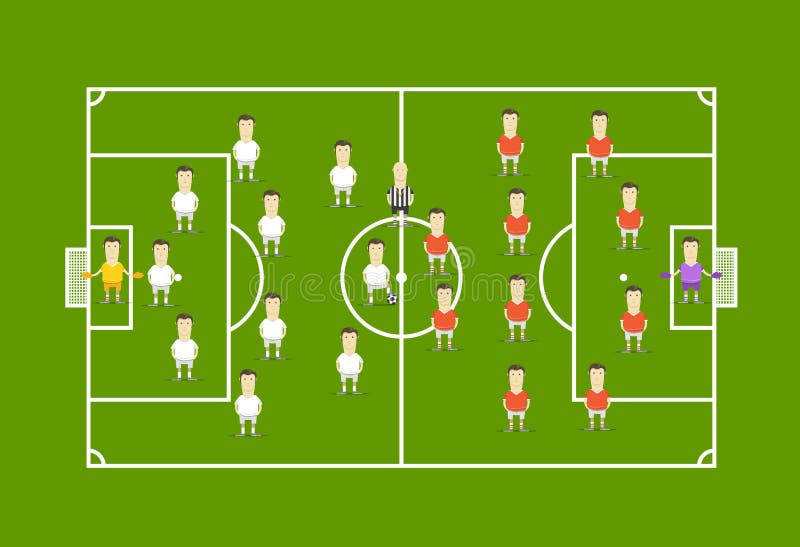 Grönt fotbollfält med fotbollsspelare royaltyfri illustrationer Grönt fotbollfält med fotbollsspelare royaltyfri illustrationer