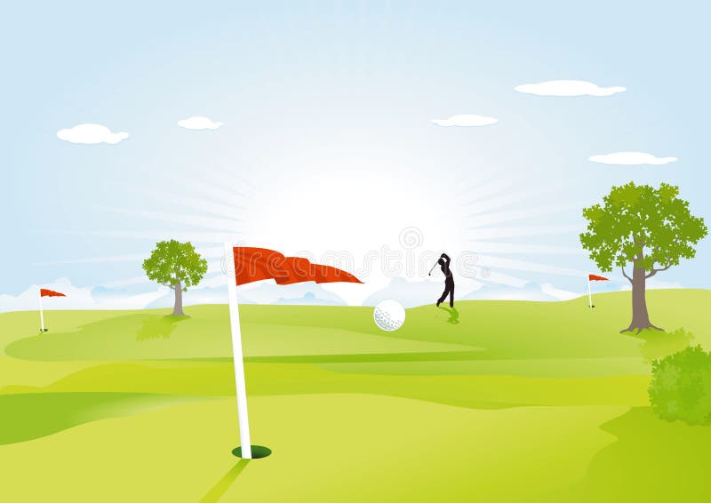 Grönt golffält stock illustrationer Grönt golffält stock illustrationer