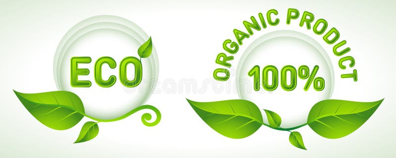 Grüne Aufkleber mit Blättern für Bioprodukte stock abbildung Grüne Aufkleber mit Blättern für Bioprodukte stock abbildung