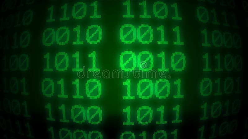 Grüne Binärkode Code-null und -eine Zahlen von Flüssigkeitsmangel und ändernder Computercodesicherheit des Bildschirms oder datenv stock abbildung