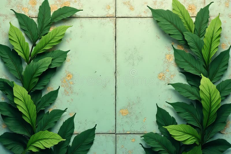 Grüne Blätter auf subtilen grünem Hintergrund Eine lebendige botanische Schrift für Innendekoration oder Wand vektor abbildung
