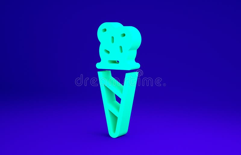 Grüne Eiscreme in der Waffelkegelikone isoliert auf blauem Hintergrund. Süßes Symbol. Abbildung 3d des Minimalismuskonzeptes 3d vektor abbildung