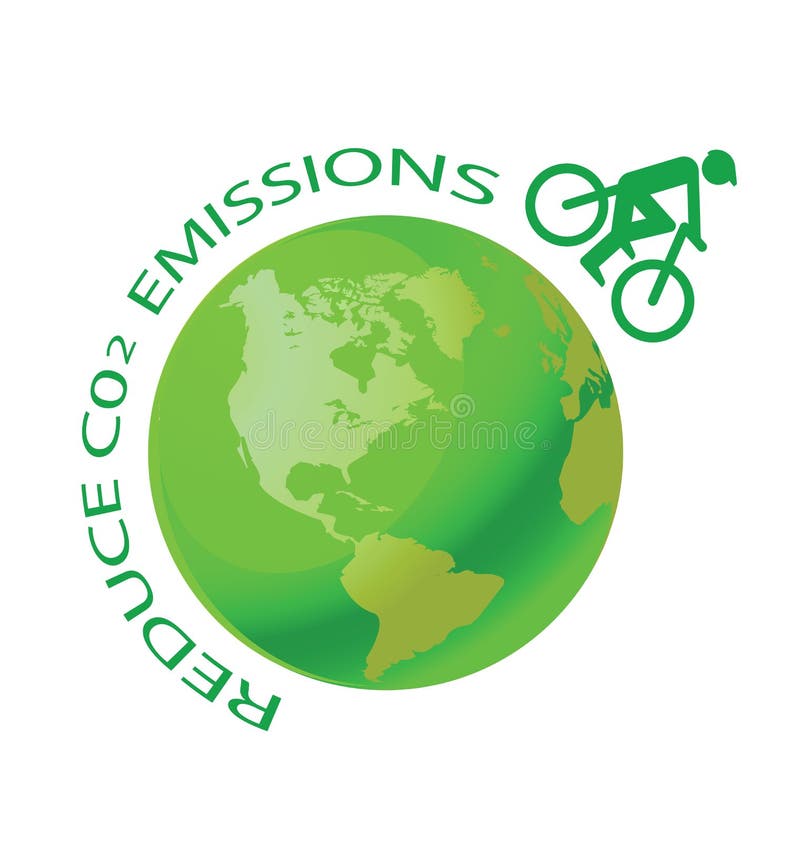 Green earth with pushbike reduce CO2 message. Green earth with pushbike reduce CO2 message