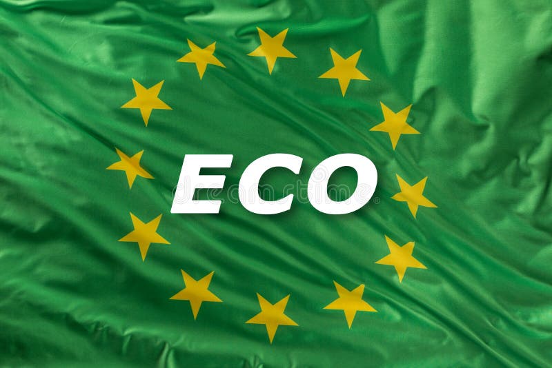 Grüne Flagge der Europäischen Gemeinschaft als Kennzeichen der organischen Bionahrung oder der Ökologie vektor abbildung Grüne Flagge der Europäischen Gemeinschaft als Kennzeichen der organischen Bionahrung oder der Ökologie vektor abbildung