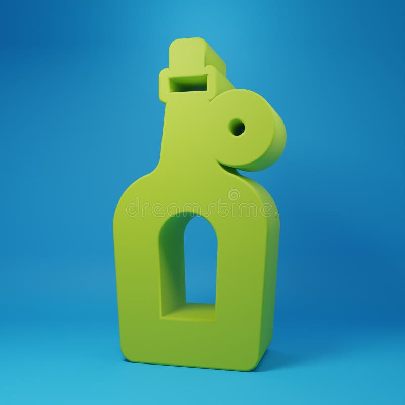 Grüne Flasche Ahornsirup Symbol isoliert auf blauem Hintergrund. Minimalkonzept 3D-Darstellung.