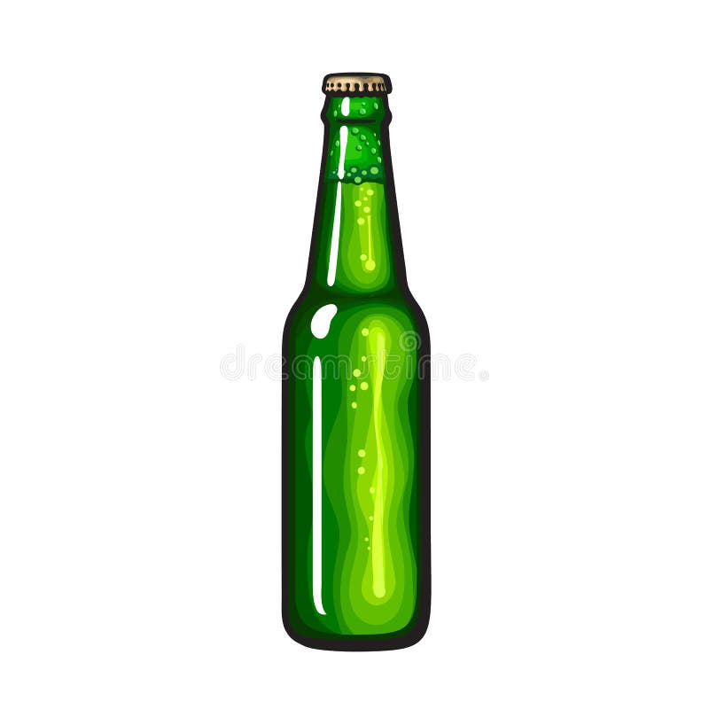 Grüne Flasche Biersoda oder Limonade. Handgezeichnete Vektor-Illustration in Weiß isoliert vektor abbildung