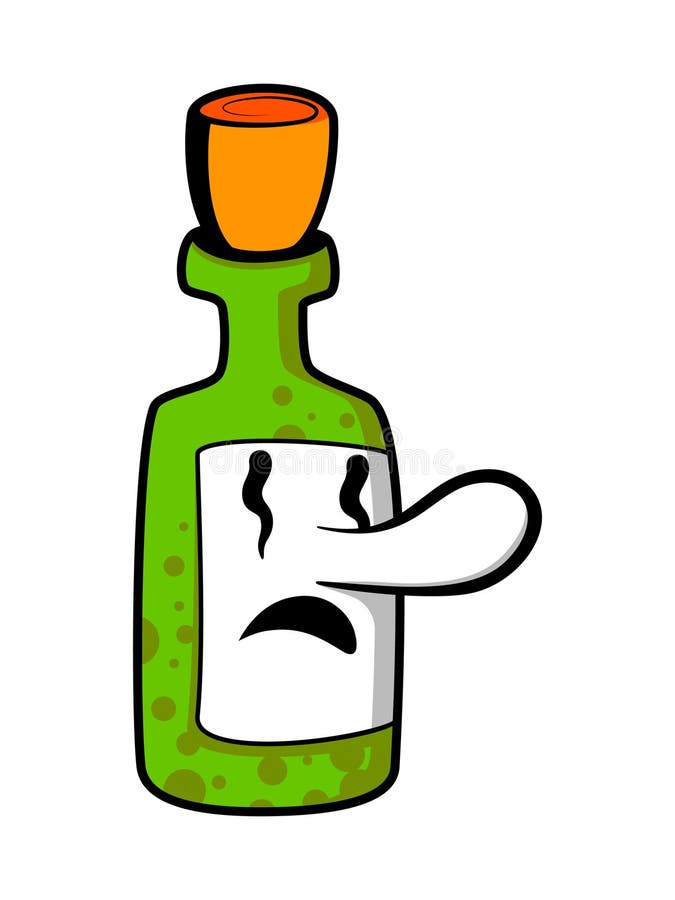 Grüne Flasche im Cartoon-Stil mit traurigem Gesicht, die Enttäuschung in einem spielerischen Ambiente ausdrückt vektor abbildung
