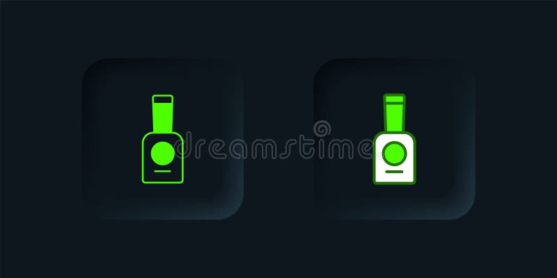 Grüne Flasche Nagellack-Symbol isoliert auf schwarzem Hintergrund. Schwarze Vierecktaste. Vector stock abbildung