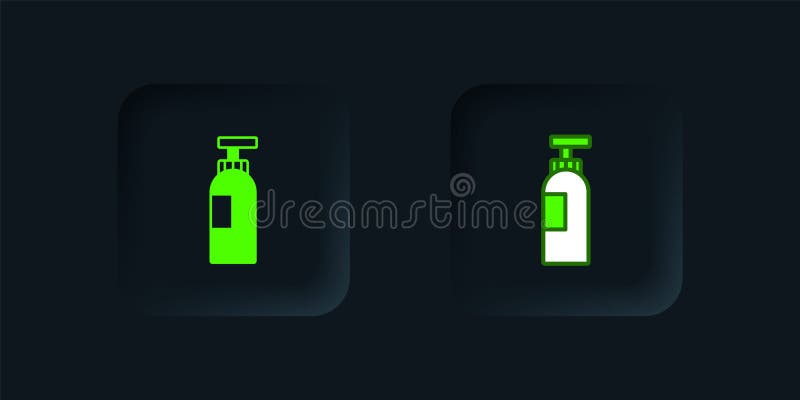 Grüne Flasche Shampoo Symbol isoliert auf schwarzem Hintergrund. Schwarze Vierecktaste. stock abbildung
