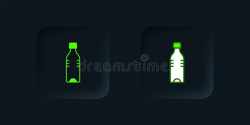 Grüne Flasche Wasser Symbol isoliert auf schwarzem Hintergrund. Soda aqua drink sign. Schwarze Vierecktaste. Vector stock abbildung