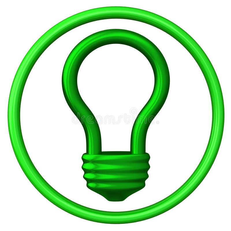 Green abstract light bulb icon in circle 3d. Green abstract light bulb icon in circle 3d