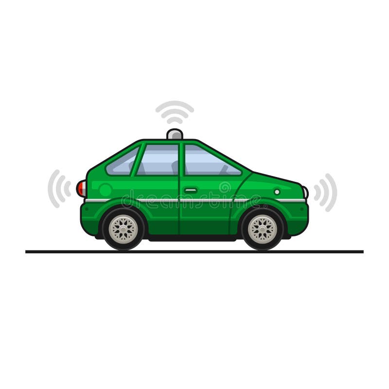 Grüne intelligente Auto-Ikone mit Sensoren und Radar Vektor stock abbildung Grüne intelligente Auto-Ikone mit Sensoren und Radar Vektor stock abbildung