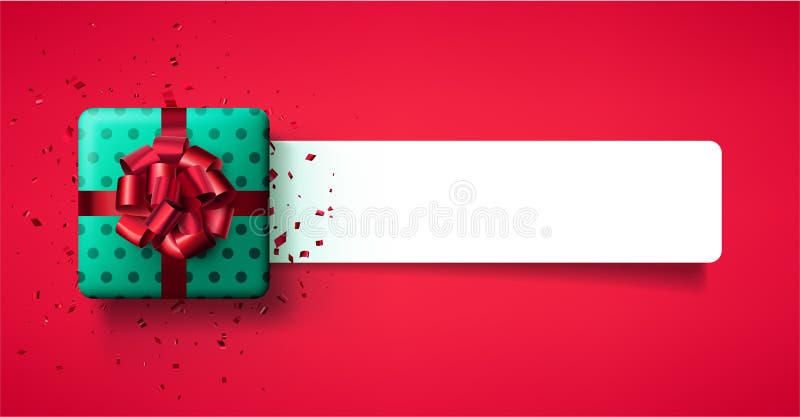 Grüne Polka Dot Geschenkbox mit rotem Bogen und Konfetti vektor abbildung