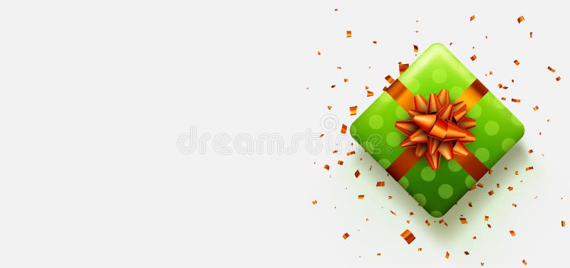 Grüne Polka Dot Geschenkbox mit rotem Bug. Weihnachtsgeschenk. Textbereich. Darstellung von Vektoraufstellungen