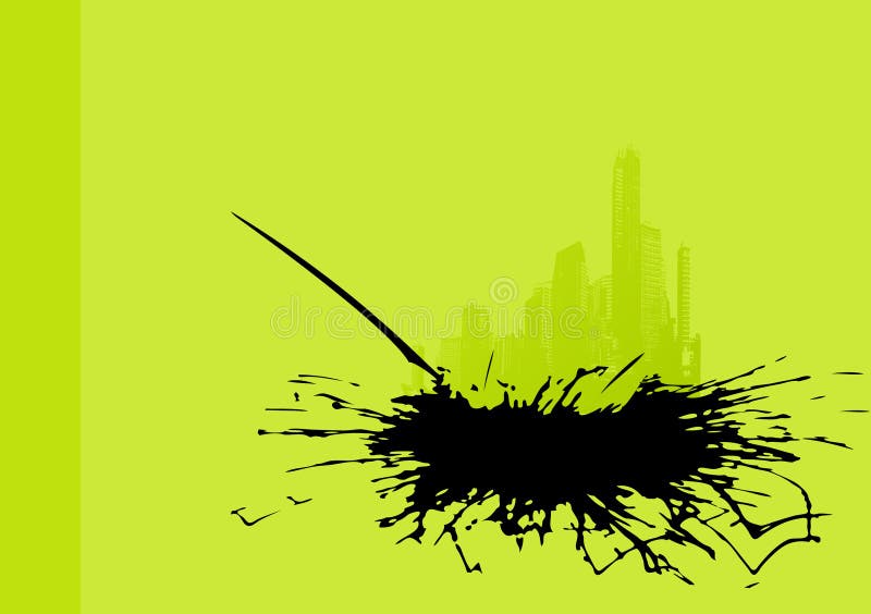 Grüne Stadt mit schwarzem Spritzen. lizenzfreie abbildung