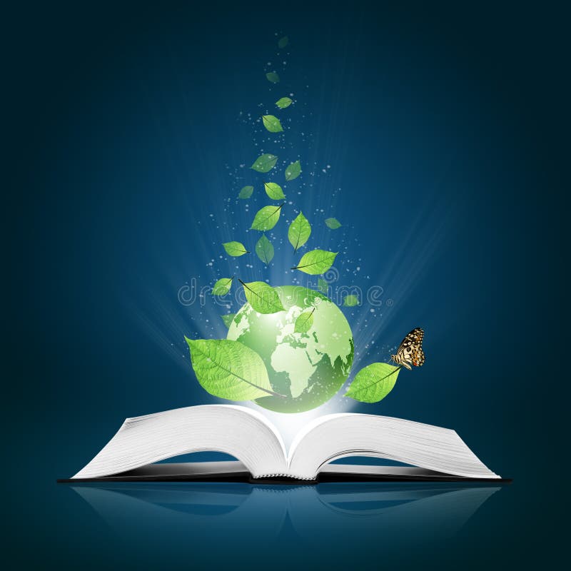 Grüne Welt und Blatt haben Basisrecheneinheit auf Buch lizenzfreie stockfotografie Grüne Welt und Blatt haben Basisrecheneinheit auf Buch lizenzfreie stockfotografie