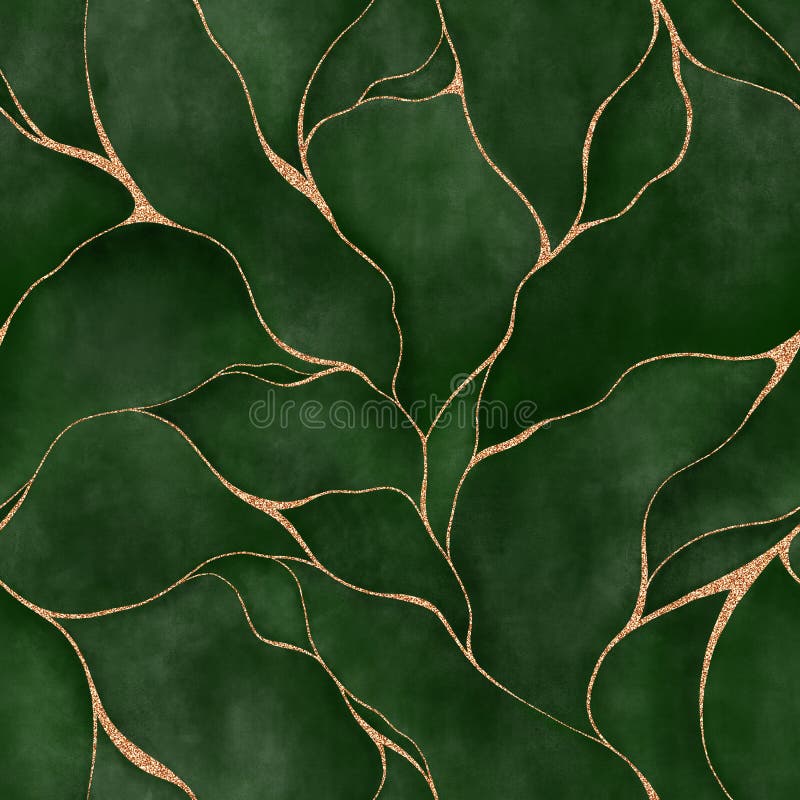 Grüner Aquarellhintergrund mit goldener Linie und flüssiger Marmorstruktur. nahtloses Muster abstraktes Blatt. modern stockbild