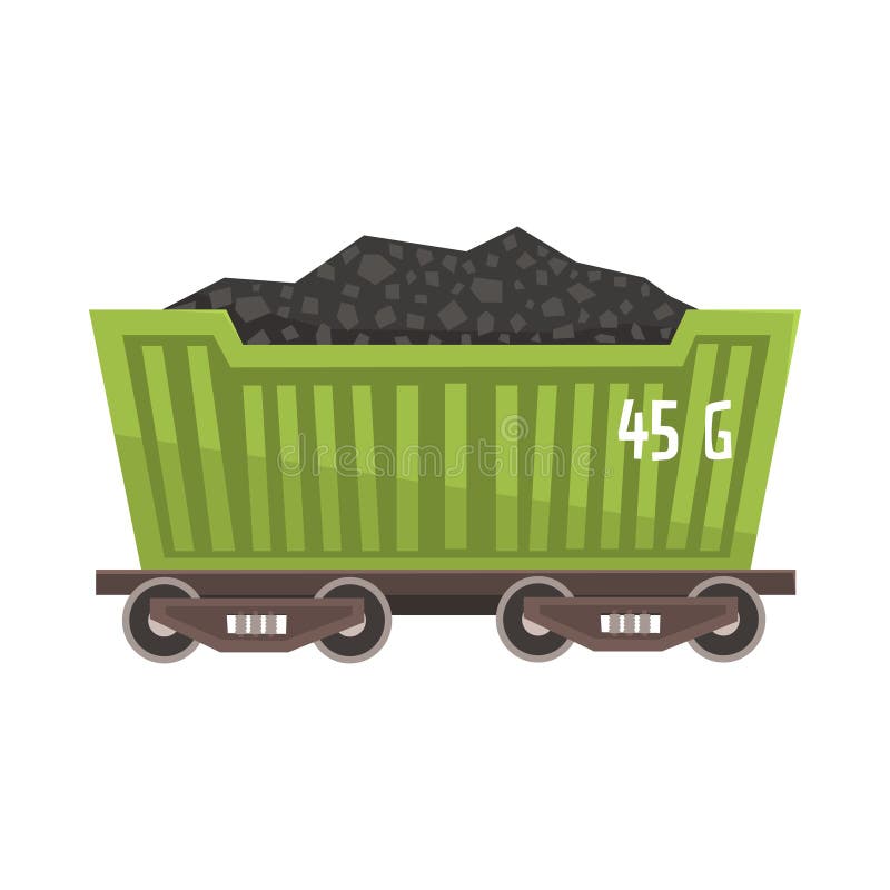 Grüner Güterwagen geladen mit Kohle Bunte Karikaturillustration vektor abbildung Grüner Güterwagen geladen mit Kohle Bunte Karikaturillustration vektor abbildung