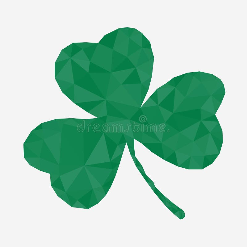 Grüner polygonaler Shamrockurlaub lokalisiert auf weißem Hintergrund Glückliche patricks flaches Piktogrammkonzept stock abbildung