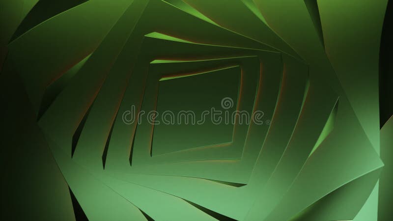 Grüner quadratischer Tunnel. Gestaltung. große und kleine Quadrate, die übereinander stehen und im 3D-Format gefertigt sind. qualitativ hochwertiges 4k-Filmmaterial